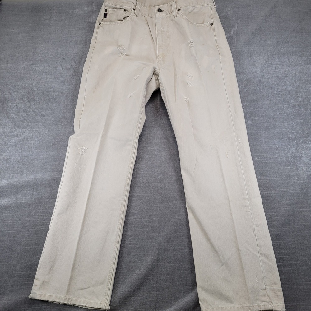 Abercrombie‎ & Fitch Mens Distressed Heavyweight Jeans Tan Khaki Actual Sz 32x31
